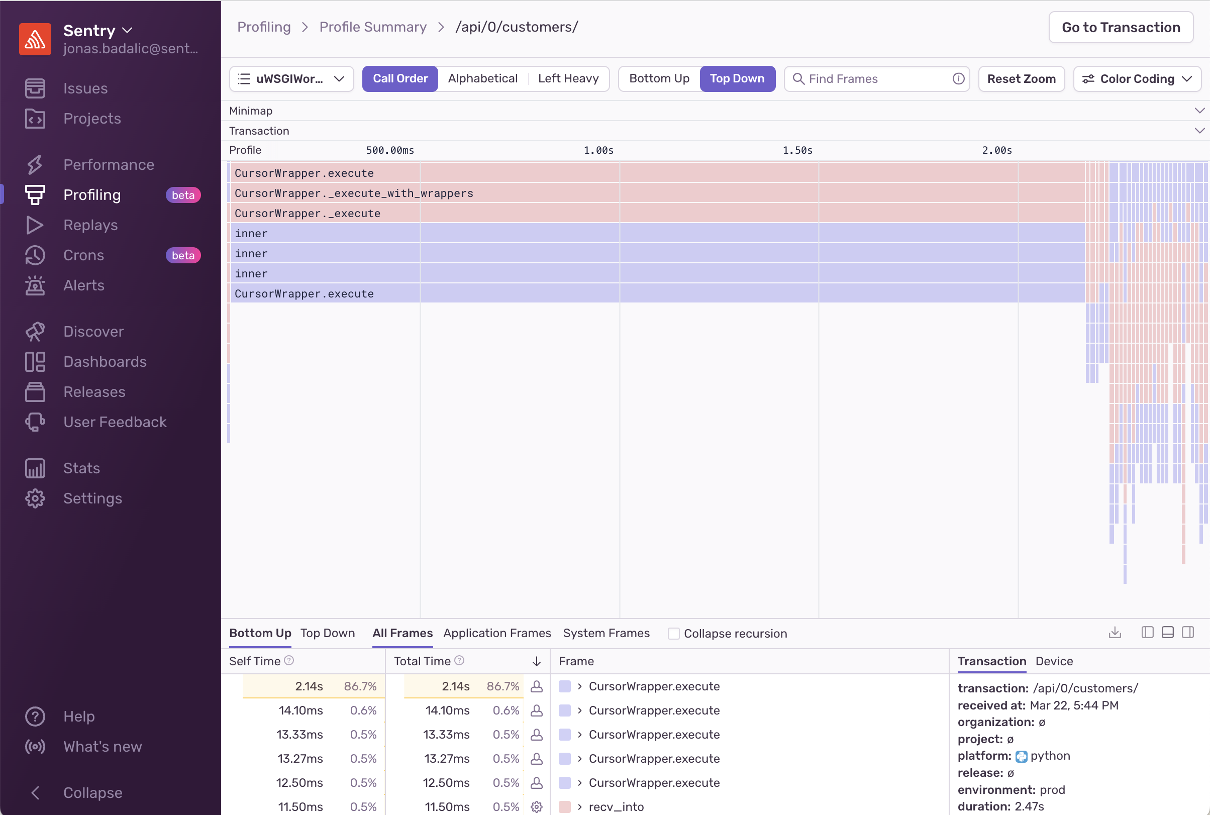 Profiling details page with a flame graph